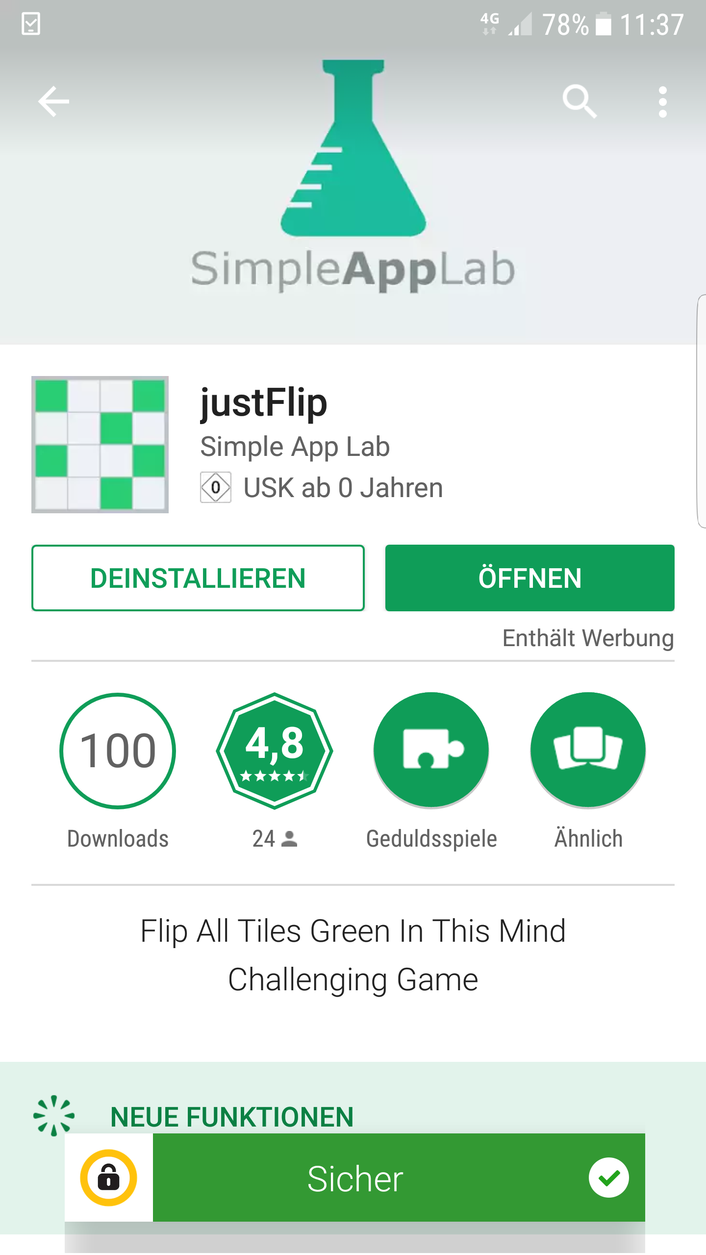 Screenshot of justFlip in Google Play Store