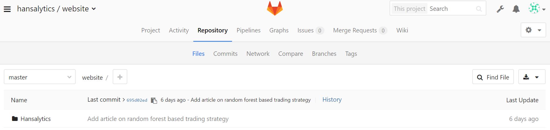 Screenshot of setting up a repository at Gitlab