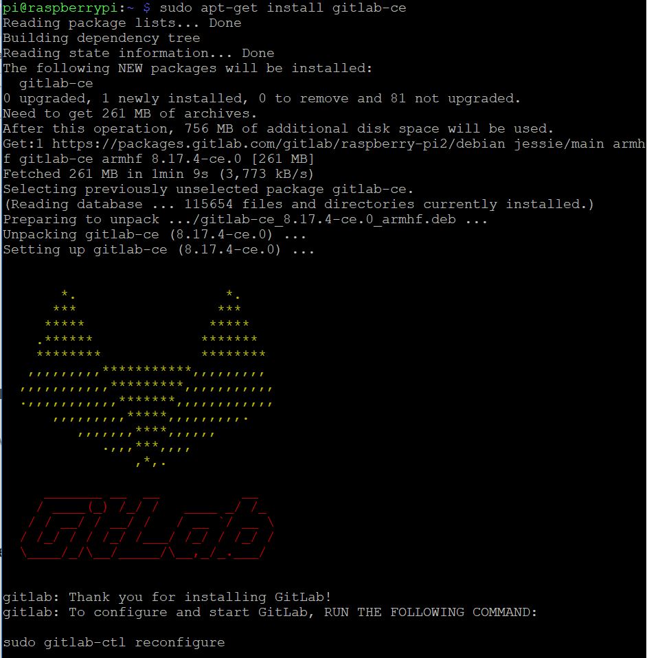 Screenshot of installation of Gitlab